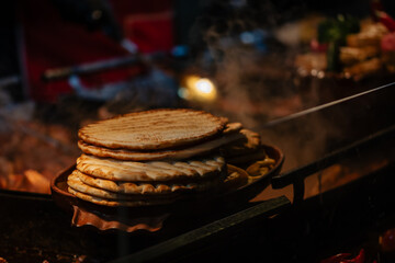 Traditional Romanian food at Bucharest Christmas Market. Tasty street food
