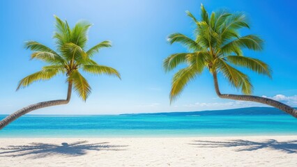 Fototapeta premium Typical caribbean house near Atlantic ocean beach with coconut palm tree