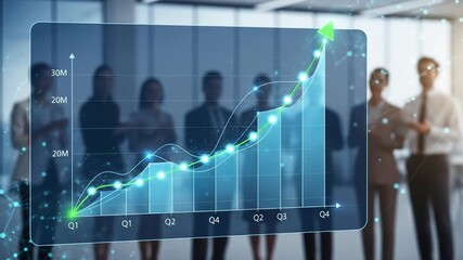 Business team analyzing financial growth chart, collaboration and teamwork in modern office - Powered by Adobe