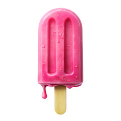 Bright pink popsicle with dripping melted ice cream isolated on transparent background