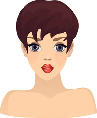vector illustration, brunette girl with short haircut,