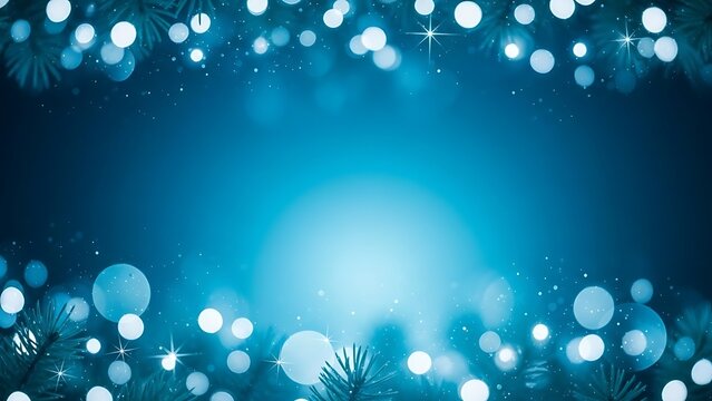 Blue Christmas Lights Bokeh Pine Branches Sparkle Snowflakes image - Powered by Adobe
