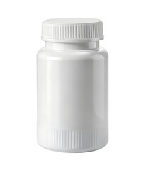White plastic pill bottle container for medicine or supplements isolated on transparent background