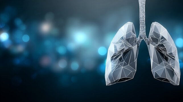 Abstract Polygonal Lungs Illustration on Dark Blue Background for Health and Medicine Concepts