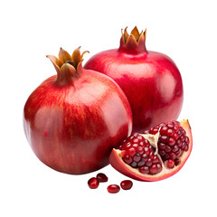 Ripe red pomegranates with seeds isolated on transparent background