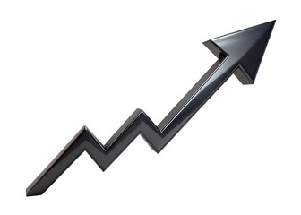 Metallic arrow pointing upwards with zigzag line isolated on transparent background