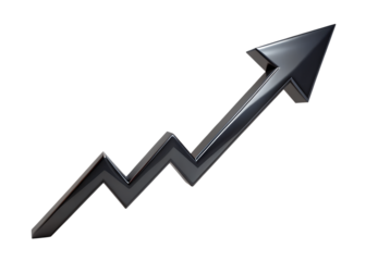 Metallic arrow pointing upwards with zigzag line isolated on transparent background