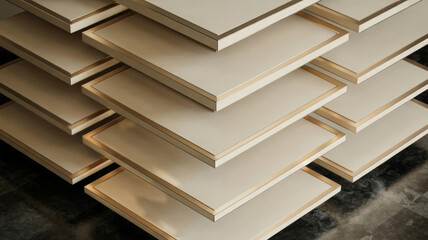 Stack of light wood cabinet doors with decorative trim