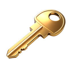 Golden key illustration for security and access isolated on transparent background