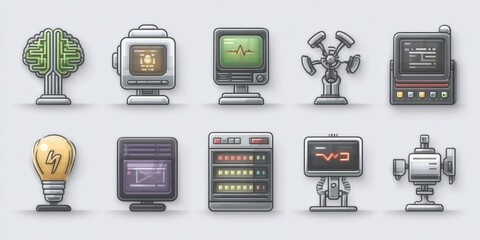Artificial intelligence and data processing technology icons