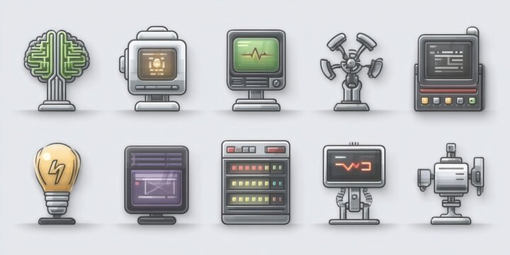 Artificial intelligence and data processing technology icons