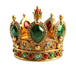 Ornate golden crown with jewels isolated on transparent background