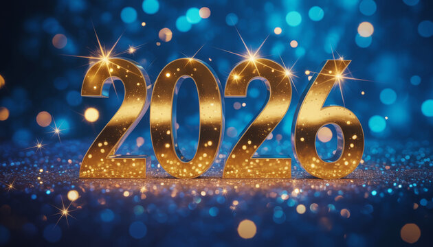 Sparkling golden 2026 numerals a festive design element perfect for New Years Eve celebrations and future event promotions