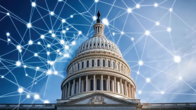 Capitol building in Washington D.C. shows connections with technology in the sky during the day