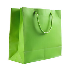 Bright green paper shopping bag with rope handles isolated on transparent background