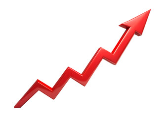 Red zigzag arrow pointing upwards representing growth isolated on transparent background
