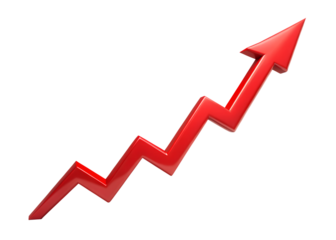 Red zigzag arrow pointing upwards representing growth isolated on transparent background