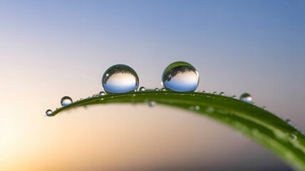 Closeup of water droplets on a blade of grass