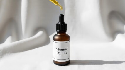 Transparent glass dropper bottle with vitamin D3 K2 liquid for daily wellness and immune system support inspiration