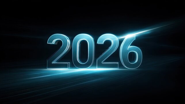 Futuristic glowing 2026 number on dark digital background