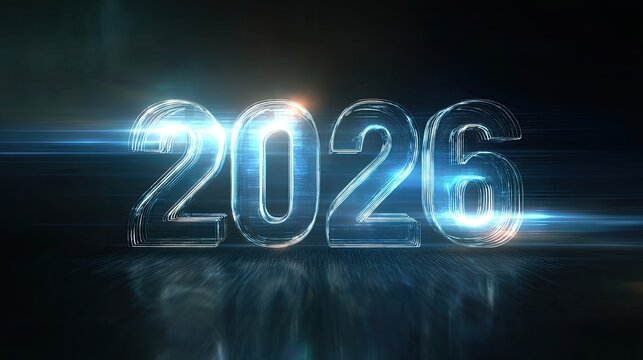 Futuristic 2026 digital number with glowing light effects
