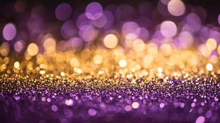 Elegant Bokeh Blurred Background with Gold Glitter and Shiny Sparkles for Holiday Glamour Design