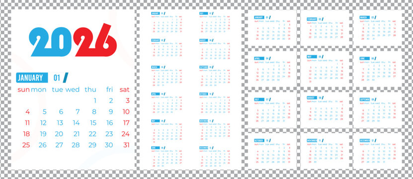 2026 calendar all twelve months with a clean and modern design - Powered by Adobe