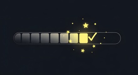 Progress Bar with Checkmark and Stars Indicating Completion.