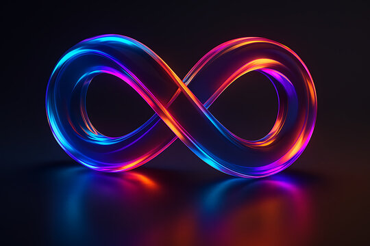 Glowing infinity loop symbol representing unlimited possibilities endless technology innovation continuity and futuristic abstract neon design