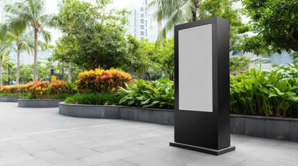 Blank Modern Digital Signage Kiosk for Advertising in a Lush Green Urban Park