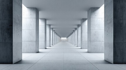 Naklejka premium Abstract Architectural Space: Long Concrete Corridor with Pillars and Natural Light from Above for Background