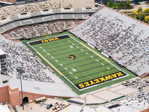 Iowa City, IA, USA - October 28, 2025: Kinnick Stadium is home to the University of Iowa Hawkeyes NCAA football team that compete in the Division I Big Ten conference. Empty stadium.