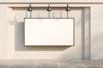Minimalist Outdoor Billboard Mockup with Three Lights, Ideal for Advertisement Campaigns and Branding in Urban Settings.