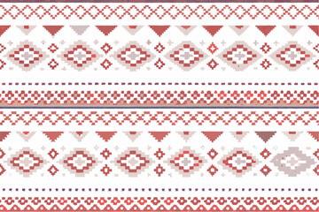 Ethnic seamless pattern with geometric shapes in red and gray tones on a white background design element
