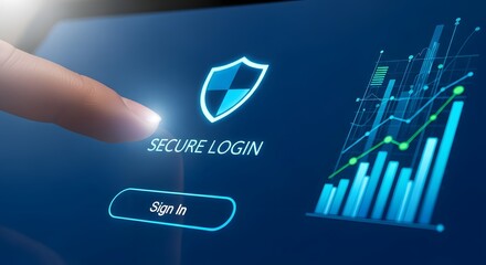 Secure Login Screen with Financial Data and Fingerprint Authentication.