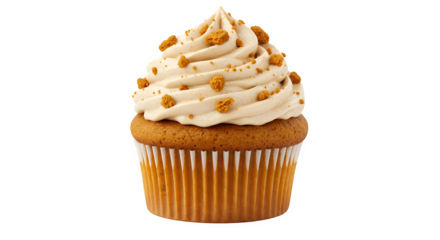 lotus biscuits cupcake, vanilla cupcake isolated on white background, birthday cupcake with HD transparent background png, ai generative image