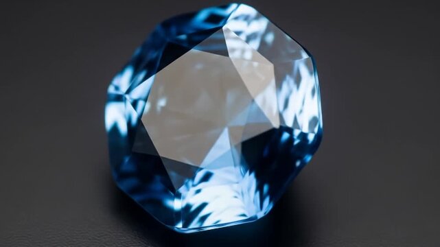 Captivating Blue Gemstone Rotating Display on Black Background Showcasing Facets and Brilliance