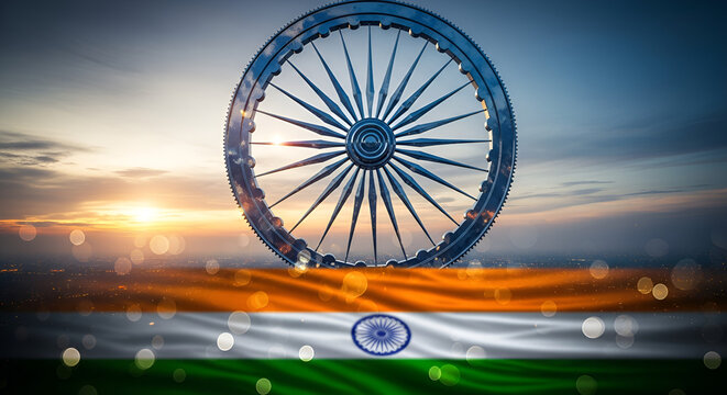 Celebration background with indian flag with wheel