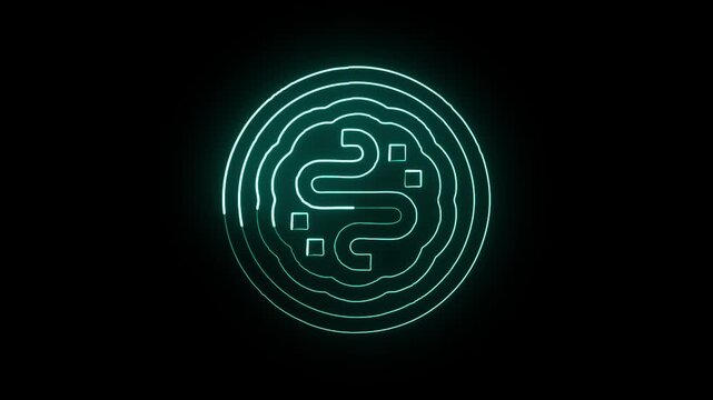 Glowing neon line okonomiyaki with sizzling steam. Japanese food icon animation HD video isolated on black background