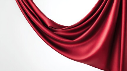 Elegant Red Satin Fabric Drape Against a White Backdrop, Ideal for Luxurious Backgrounds and Designs