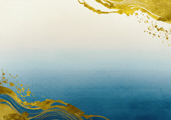 青のグラデーションと金の装飾が美しい和紙のフレーム