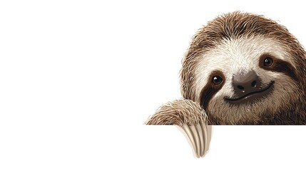Naklejka premium Adorable Sloth Peeking Over a Photo White Surface with a Friendly Smile cute smiling