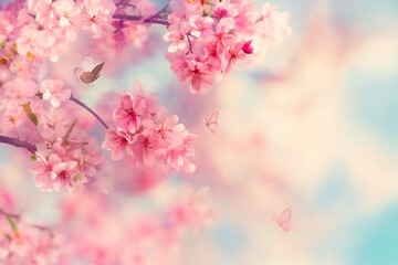Naklejka premium Illustration of soft focus close up of pink cherry blossom flower branch in spring