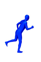 Mysterious blue man in blue suit shows running