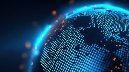 Abstract globe with glowing connections, symbolizing global networking, technology and worldwide communications, rendered in 3D