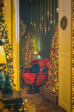 Christmas home decor, set-ups and decorations. Christmas spirit and home decor with a lot of details, in a warm and gentle light with a rich bokeh.