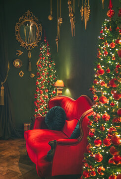 Christmas home decor, set-ups and decorations. Christmas spirit and home decor with a lot of details, in a warm and gentle light with a rich bokeh.