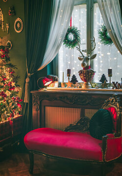 Christmas home decor, set-ups and decorations. Christmas spirit and home decor with a lot of details, in a warm and gentle light with a rich bokeh.