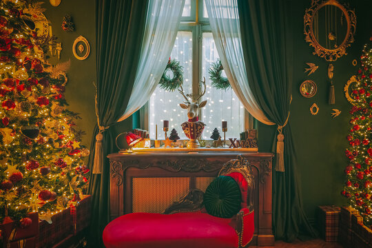 Christmas home decor, set-ups and decorations. Christmas spirit and home decor with a lot of details, in a warm and gentle light with a rich bokeh.