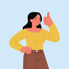 Fototapeta premium Smiling woman making thumbs up gesture. Vector illustration in a flat style
